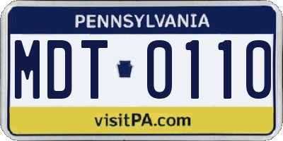 PA license plate MDT0110