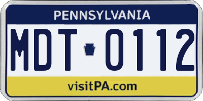 PA license plate MDT0112