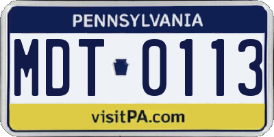 PA license plate MDT0113