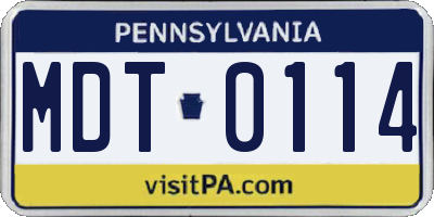 PA license plate MDT0114