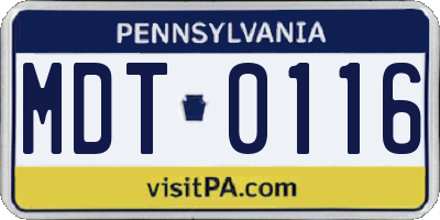 PA license plate MDT0116