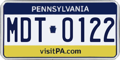 PA license plate MDT0122