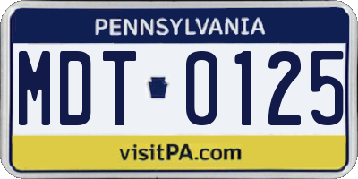PA license plate MDT0125