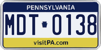 PA license plate MDT0138