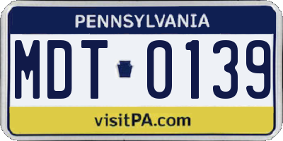 PA license plate MDT0139