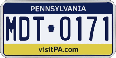 PA license plate MDT0171