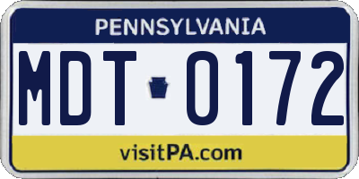 PA license plate MDT0172