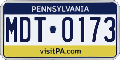 PA license plate MDT0173