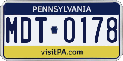 PA license plate MDT0178