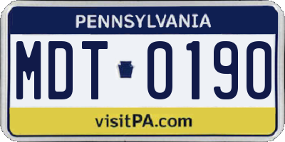 PA license plate MDT0190
