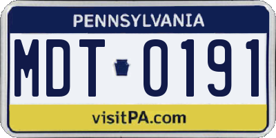 PA license plate MDT0191