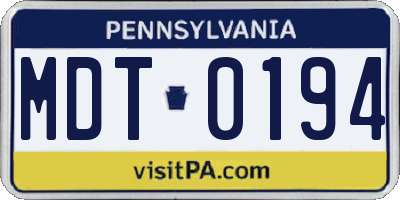 PA license plate MDT0194