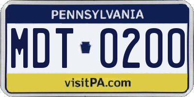 PA license plate MDT0200