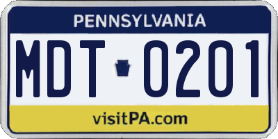 PA license plate MDT0201