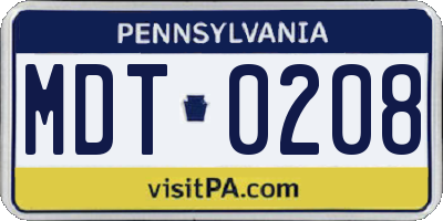 PA license plate MDT0208