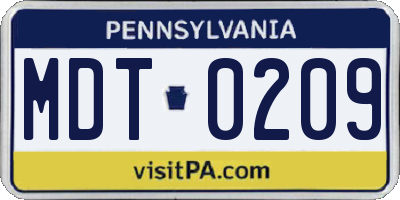 PA license plate MDT0209