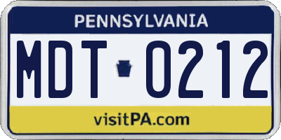 PA license plate MDT0212