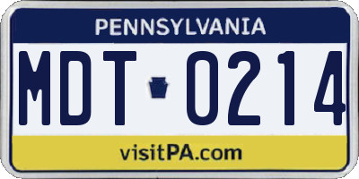 PA license plate MDT0214