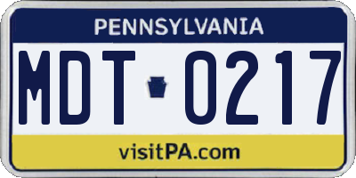 PA license plate MDT0217
