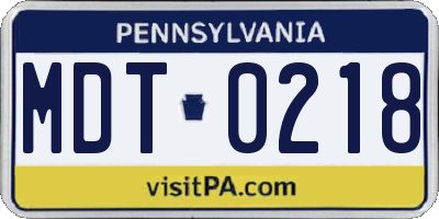PA license plate MDT0218