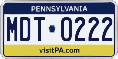 PA license plate MDT0222