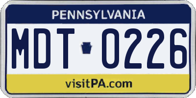PA license plate MDT0226