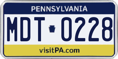 PA license plate MDT0228