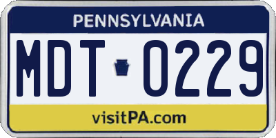 PA license plate MDT0229