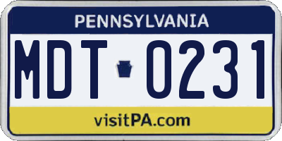 PA license plate MDT0231