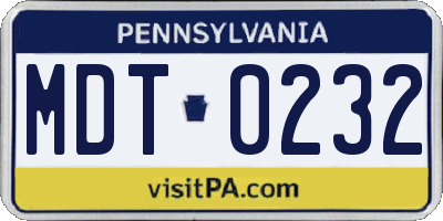 PA license plate MDT0232