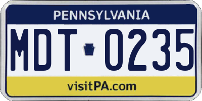 PA license plate MDT0235