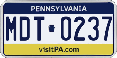 PA license plate MDT0237
