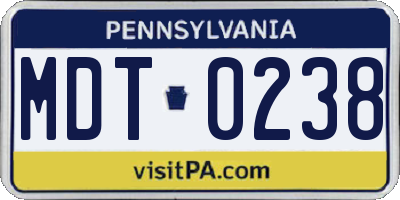 PA license plate MDT0238