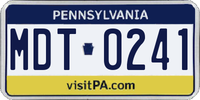 PA license plate MDT0241