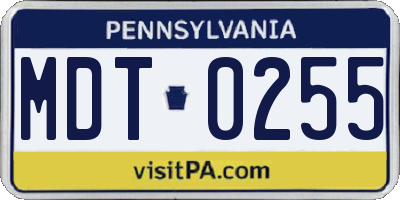 PA license plate MDT0255