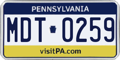 PA license plate MDT0259