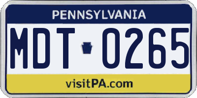 PA license plate MDT0265