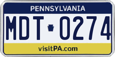 PA license plate MDT0274