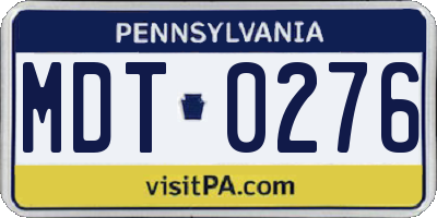 PA license plate MDT0276
