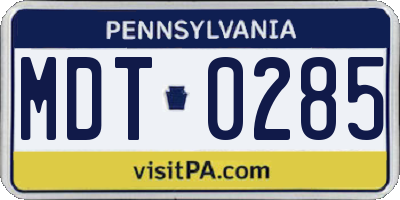PA license plate MDT0285