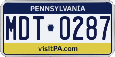 PA license plate MDT0287