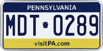PA license plate MDT0289