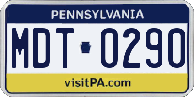 PA license plate MDT0290