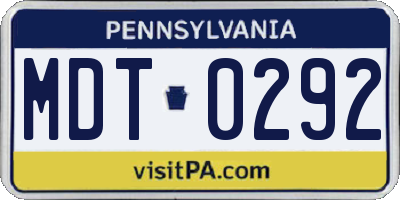 PA license plate MDT0292