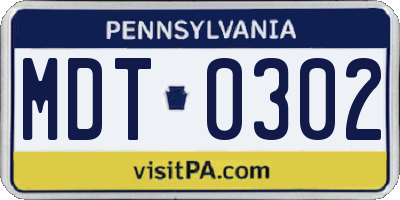 PA license plate MDT0302