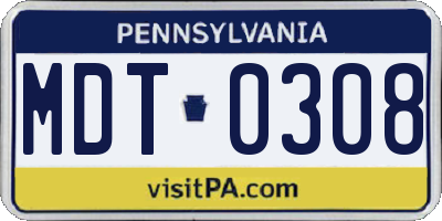 PA license plate MDT0308