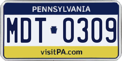 PA license plate MDT0309