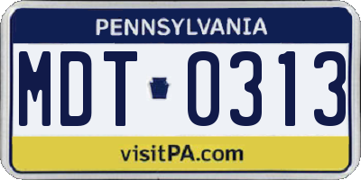 PA license plate MDT0313