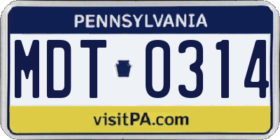 PA license plate MDT0314