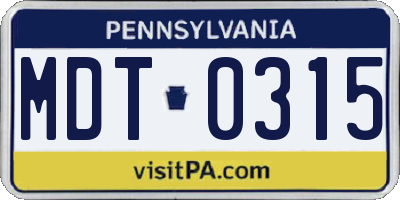 PA license plate MDT0315